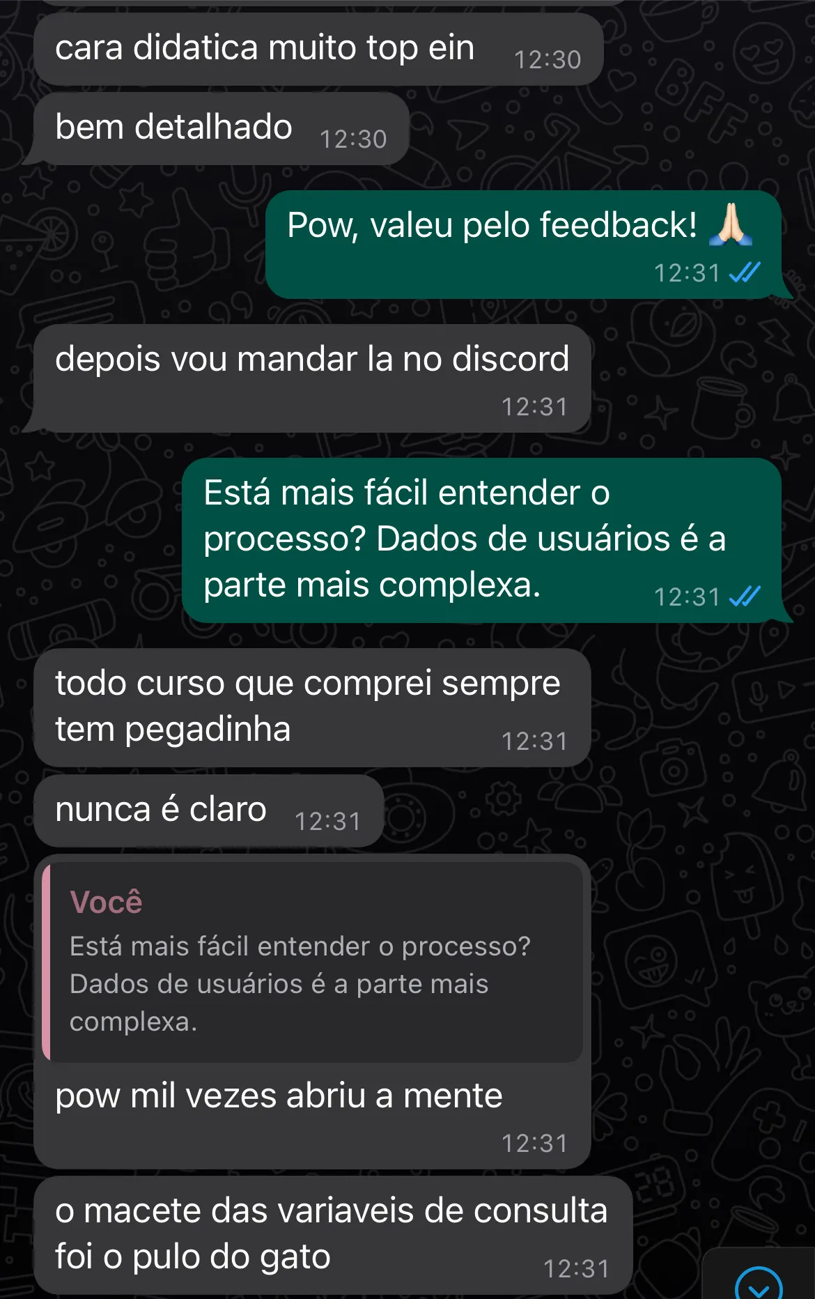 Depoimento de aluno